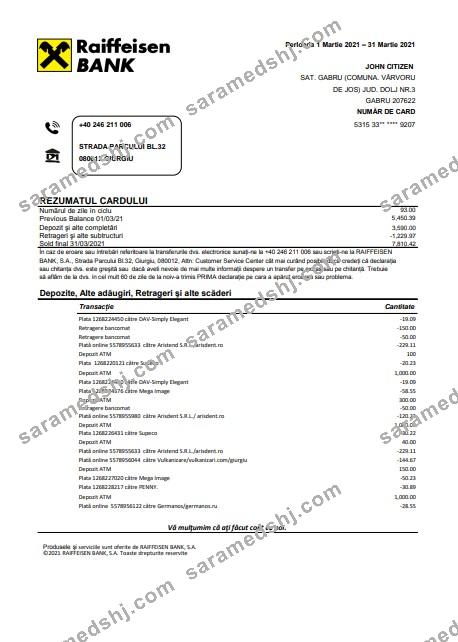 Romania Raiffeisen bank statement template in Excel and PDF format (in Romanian language)